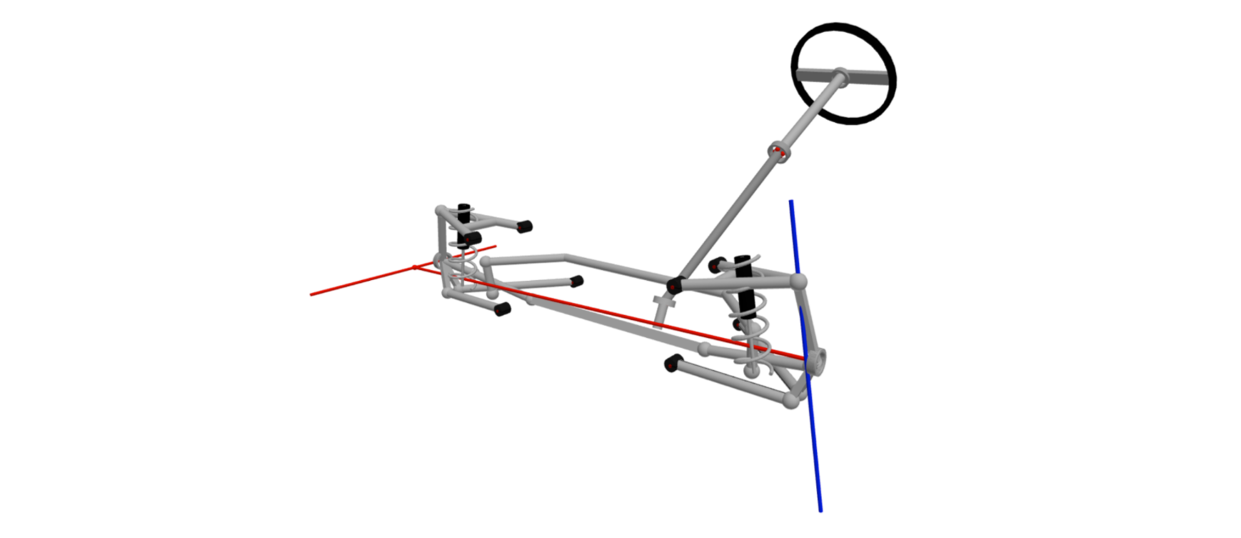 Elasto-kinematic Fourlink suspension with kingpin axis and front view swing arm